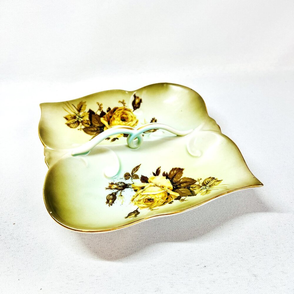 Mid Century Teal & Green Vintage Porcelain Trinket Dish Passau Bavaria Germany